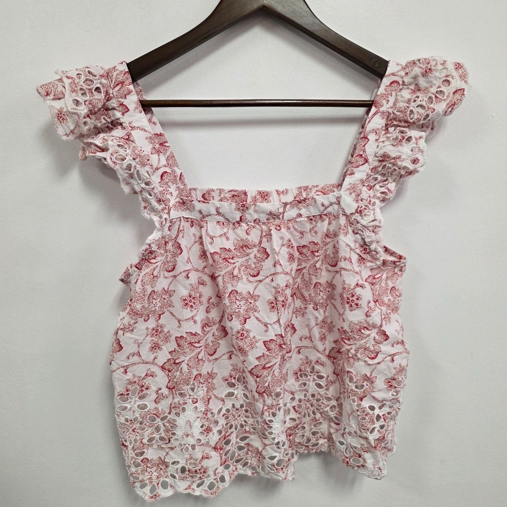 Rachel Ashwell Shabby Top‎ Size S Floral Cotton Ruffle Cap Sleeve Square Neck